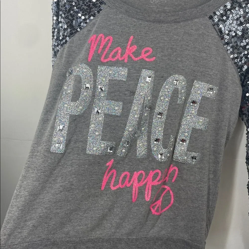 Justice Sequin Light Weight Sweat Shirt ( make peace happen) Girls size 20